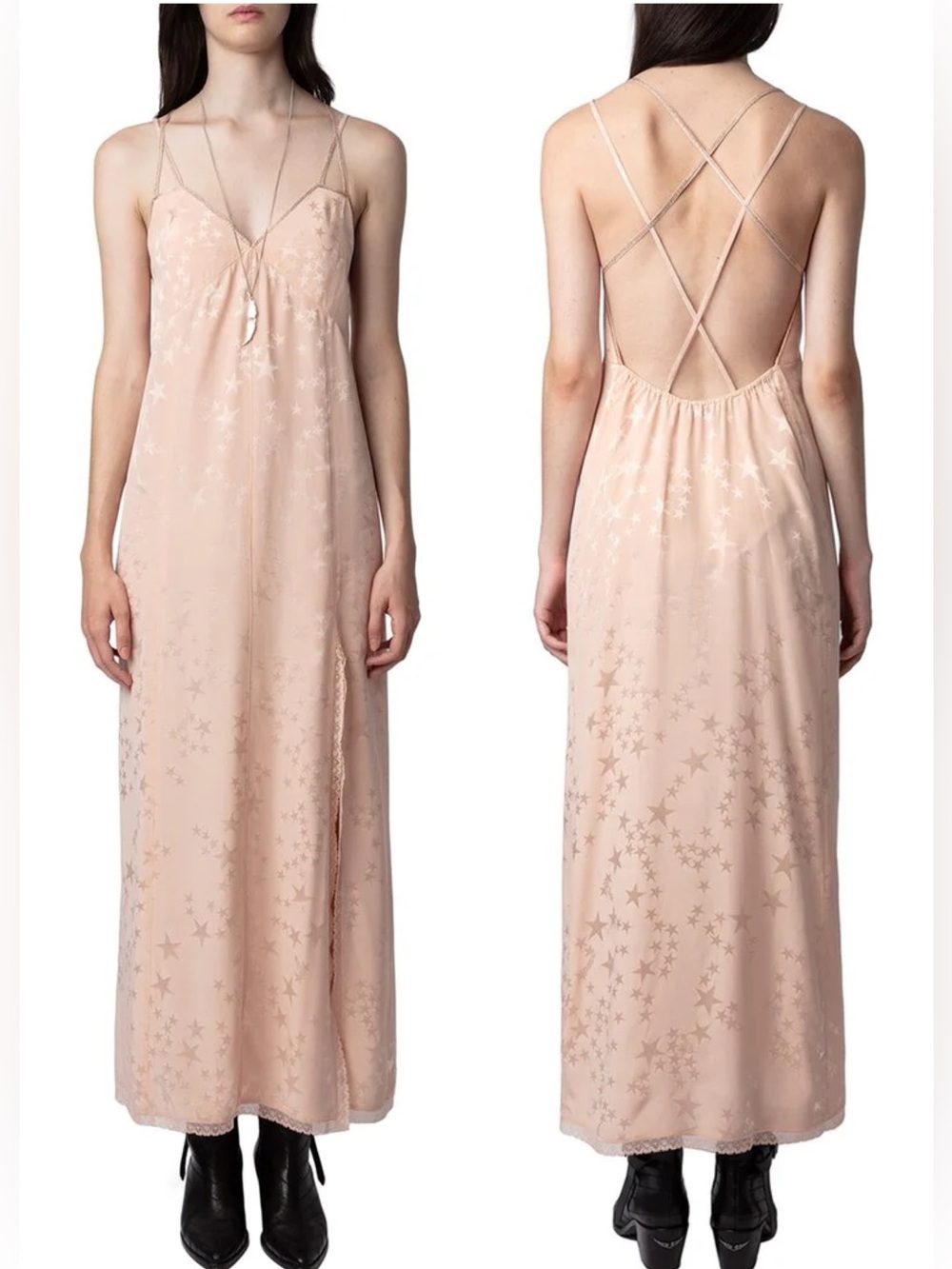 NWT Zadig & Voltaire Rohal Jac Stars Strass Silk Slip Dress Ballerine Sz M